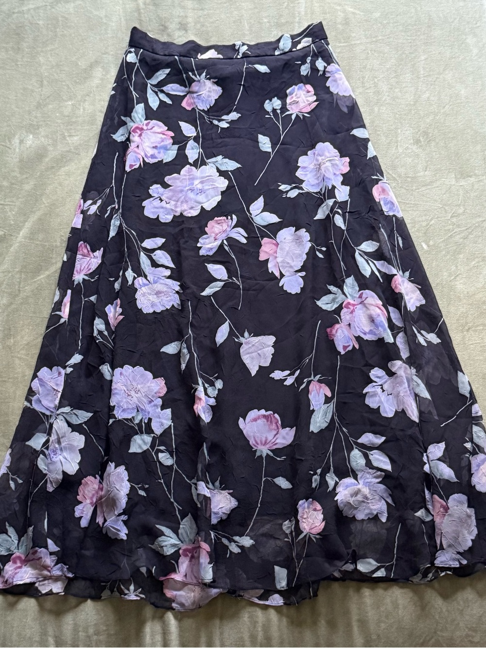 Vintage Positive Attitude Black Floral Chiffon Maxi Skirt Petite 10 Cottagecore